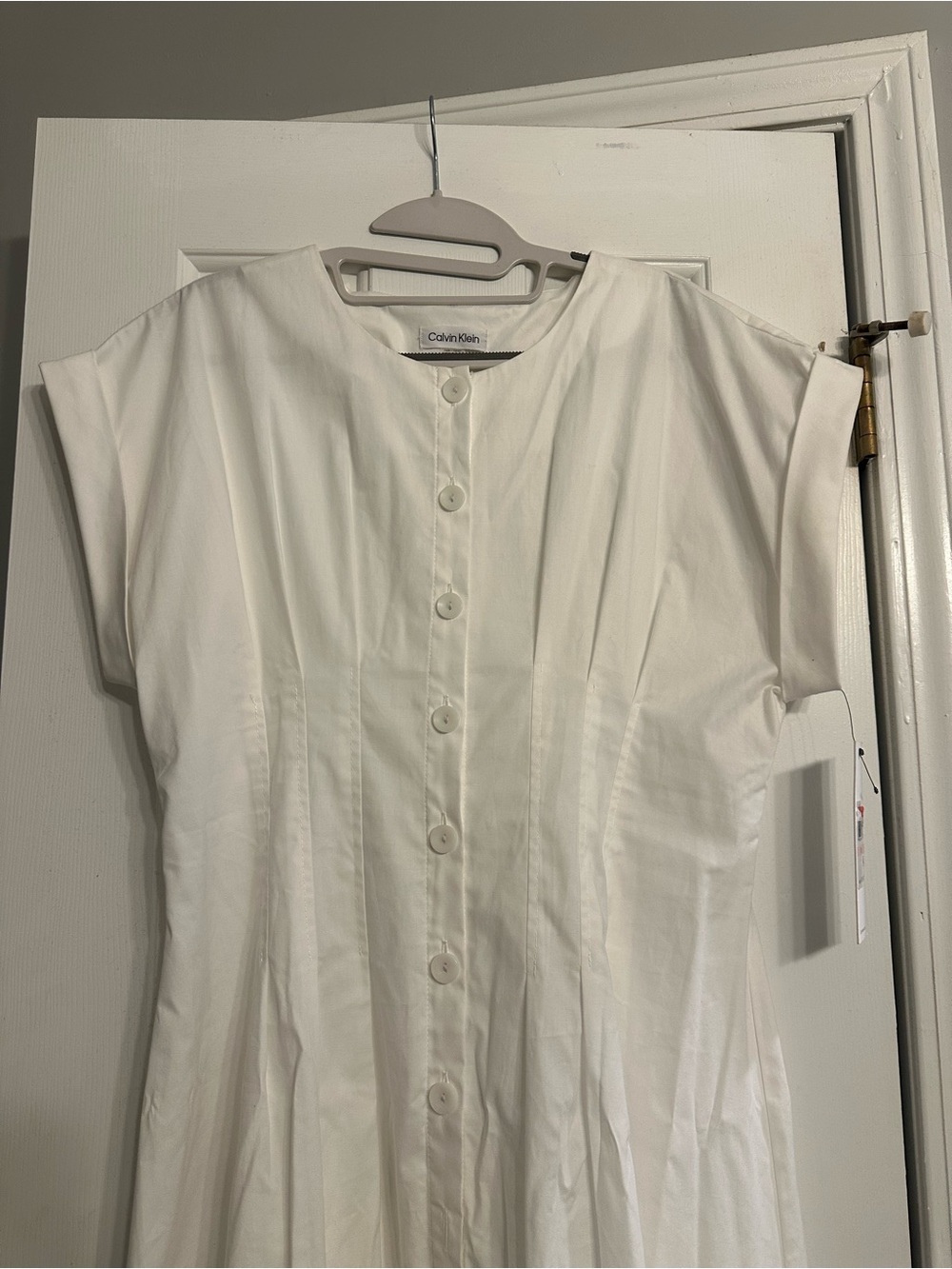 NWT Calvin Klein White Pintuck Fit and Flare Shirtdress - Picture 7 of 11